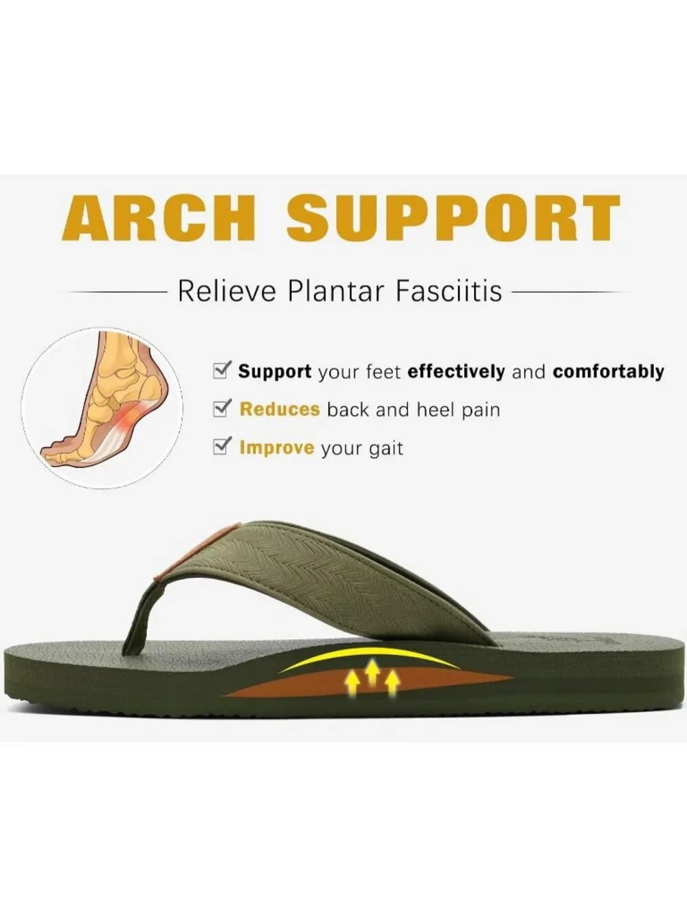 Men Army Green Yoga Mat Leather Flip Flops Slip On Indoor Outdoor Sandal Slipper
